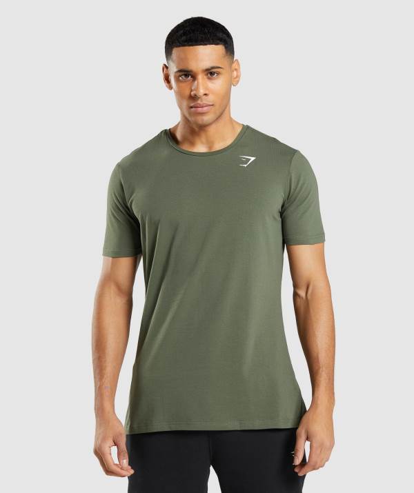Panske Tricka Gymshark Essential Olivovo Zelená | ZN5962043